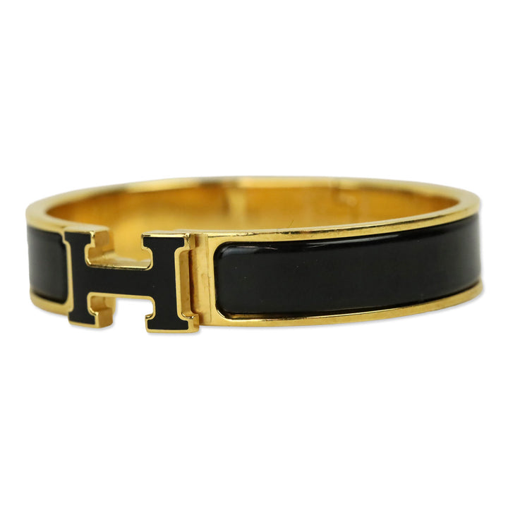 Hermès Black Enamel Yellow Gold Plated Narrow Clic H Bracelet