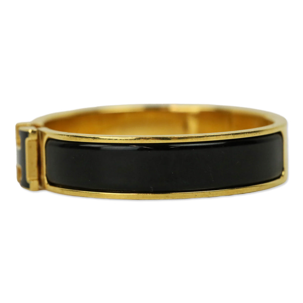 Hermès Black Enamel Yellow Gold Plated Narrow Clic H Bracelet