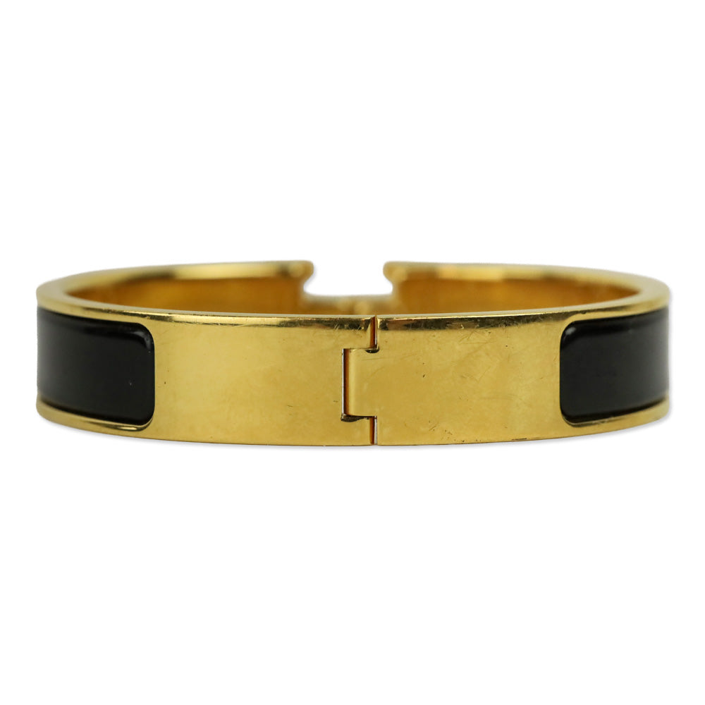 Hermès Black Enamel Yellow Gold Plated Narrow Clic H Bracelet