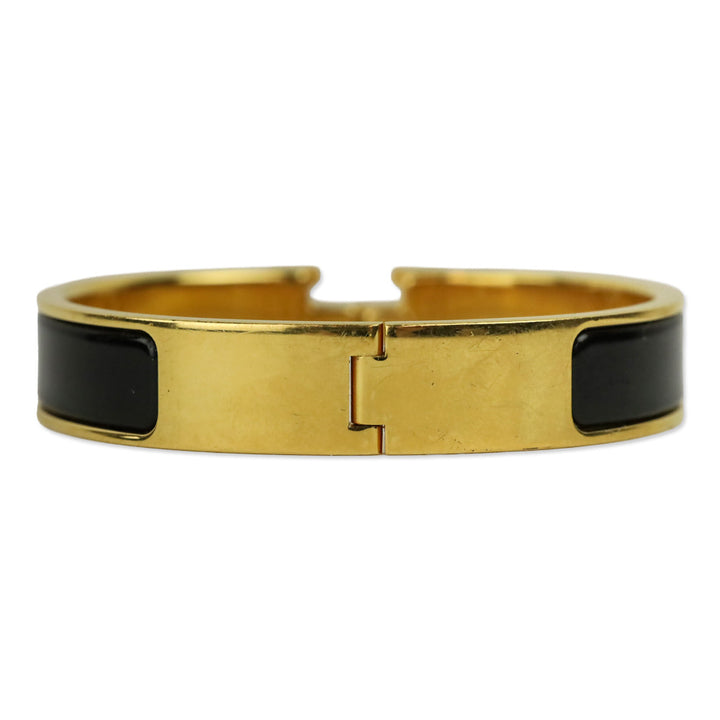Hermès Black Enamel Yellow Gold Plated Narrow Clic H Bracelet