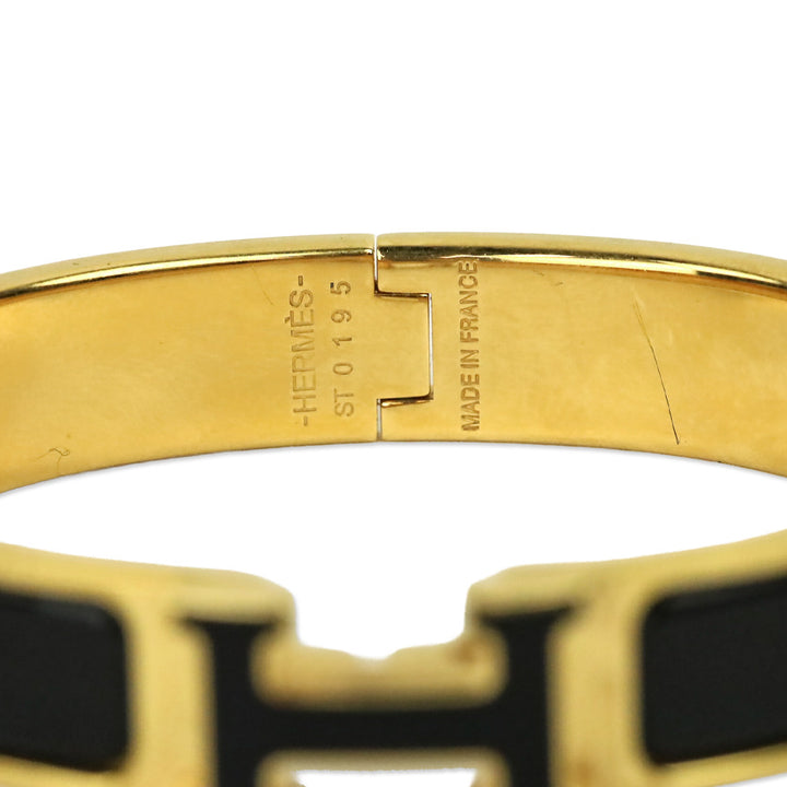 Hermès Black Enamel Yellow Gold Plated Narrow Clic H Bracelet