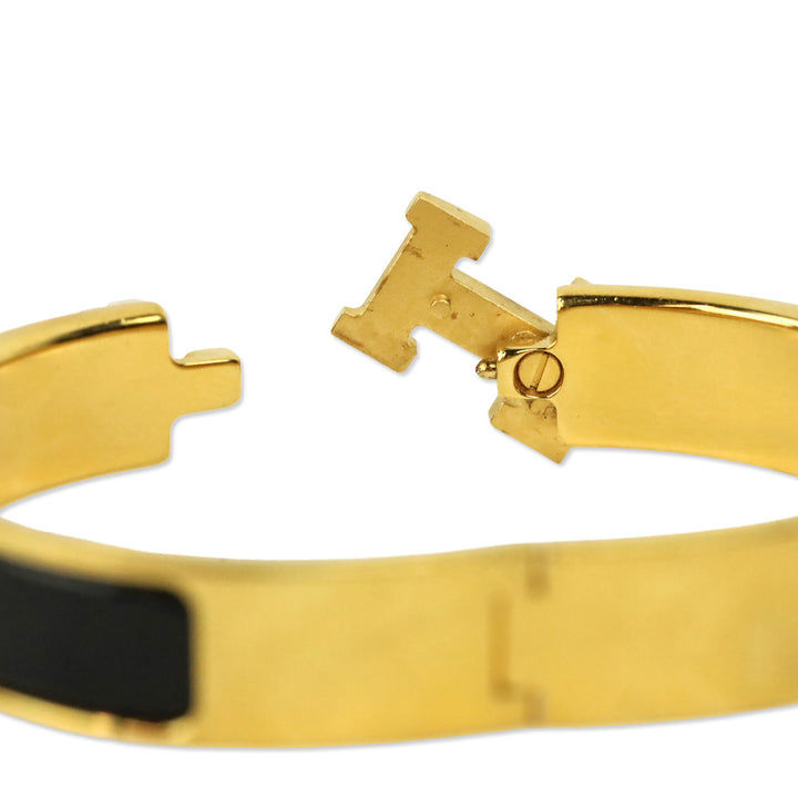Hermès Black Enamel Yellow Gold Plated Narrow Clic H Bracelet