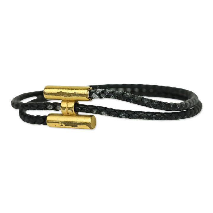 Hermès Black Gold Plated Tournis Tresse Bracelet