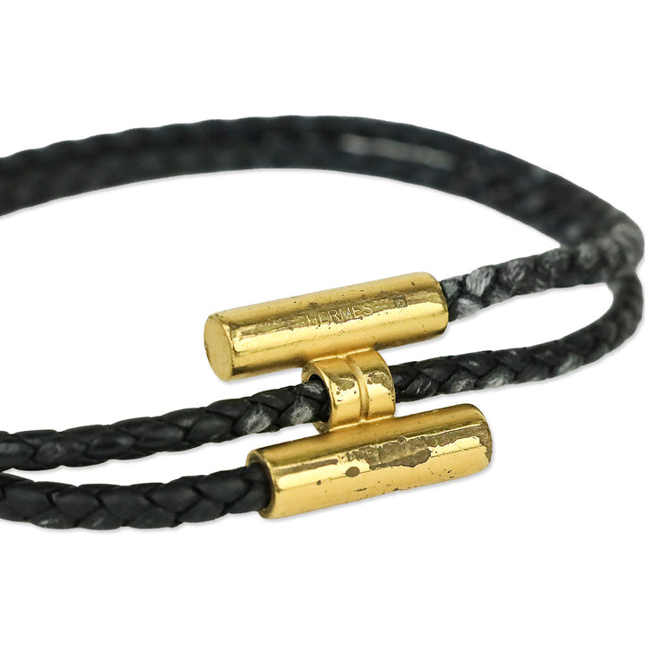 Hermès Black Gold Plated Tournis Tresse Bracelet