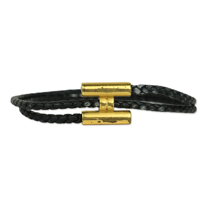Hermès Black Gold Plated Tournis Tresse Bracelet
