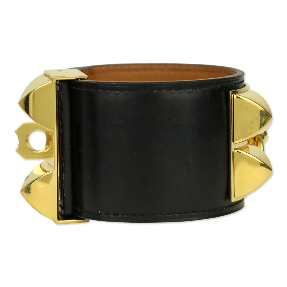 Hermès Black Leather Collier de Chien Bracelet