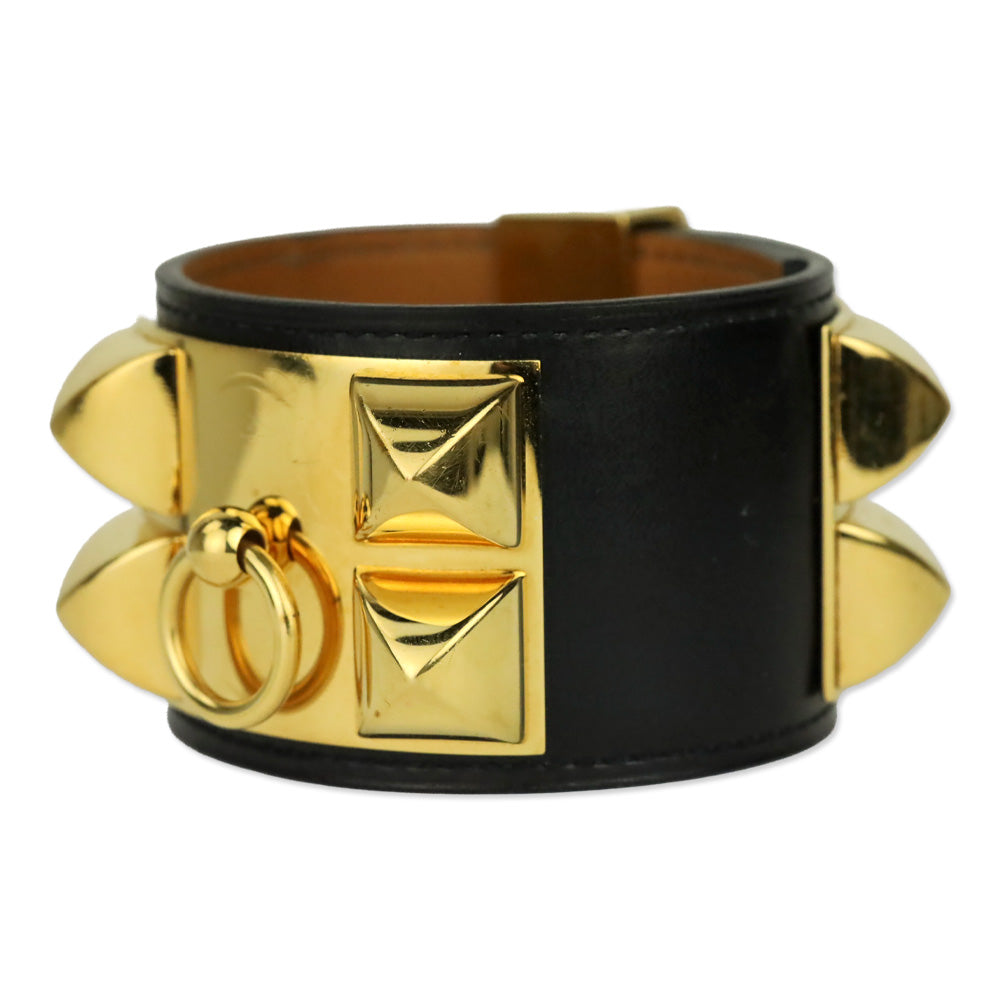 Hermès Black Leather Collier de Chien Bracelet