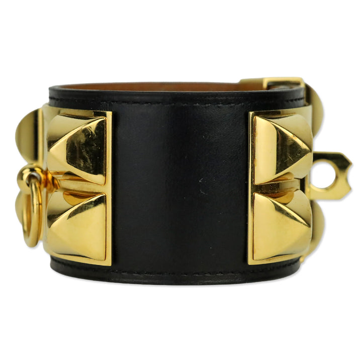 Hermès Black Leather Collier de Chien Bracelet