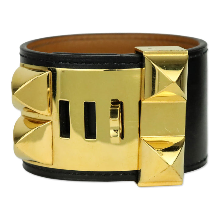 Hermès Black Leather Collier de Chien Bracelet