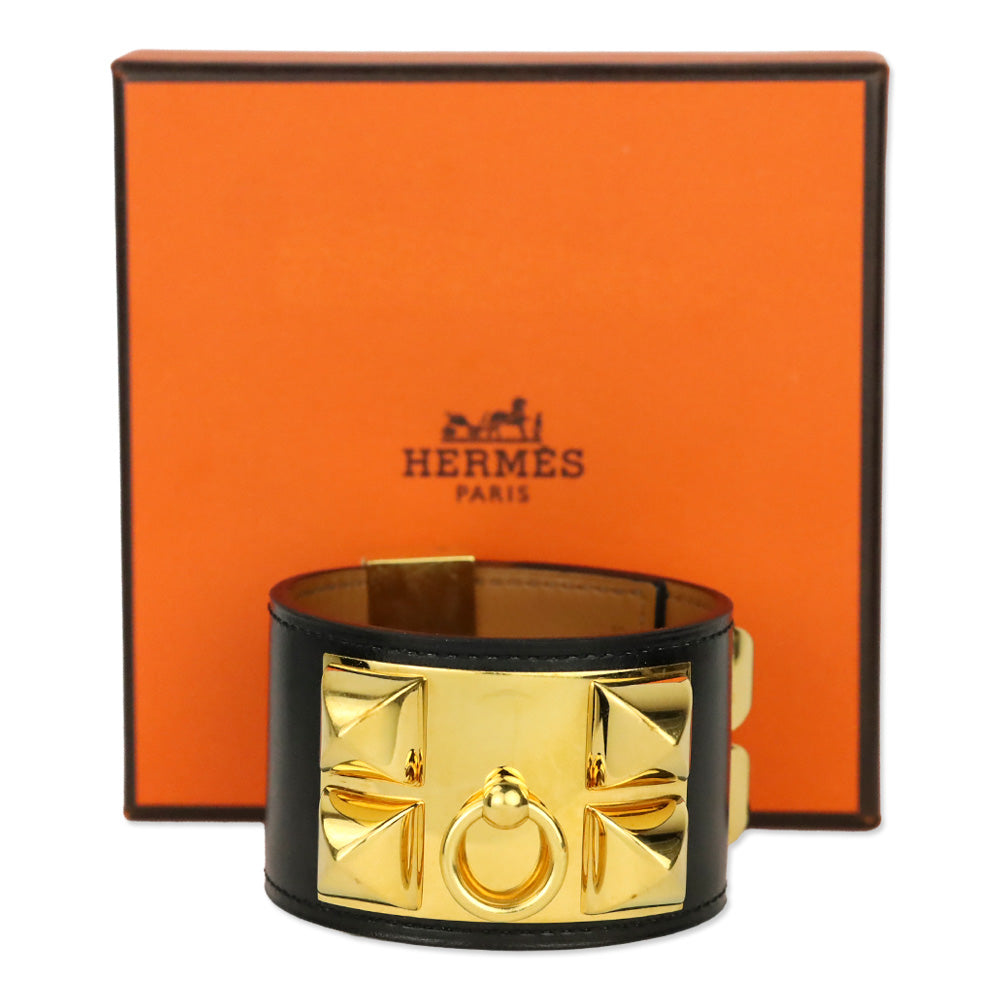 Hermès Black Leather Collier de Chien Bracelet