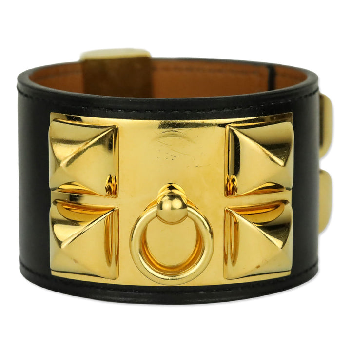 Hermès Black Leather Collier de Chien Bracelet