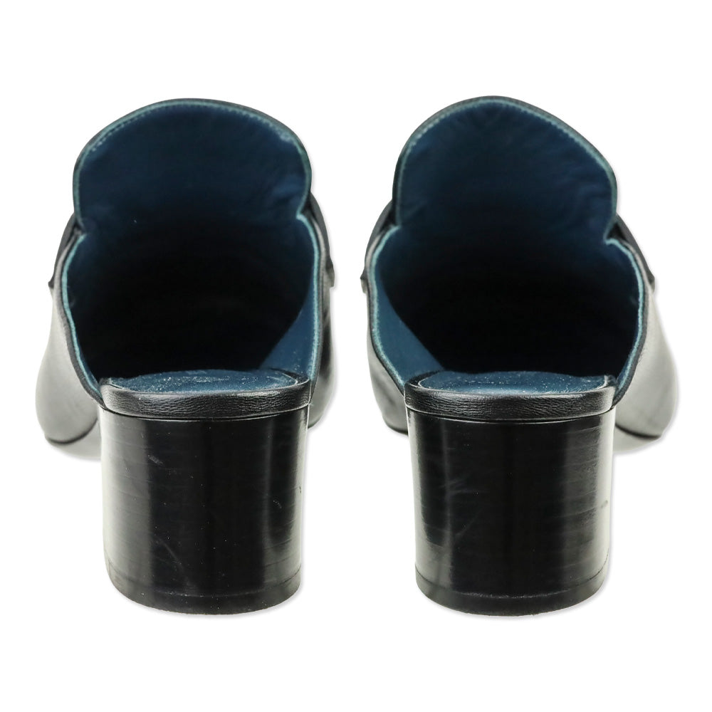 Hermes Black Leather Palladium Paradis H Logo Mules