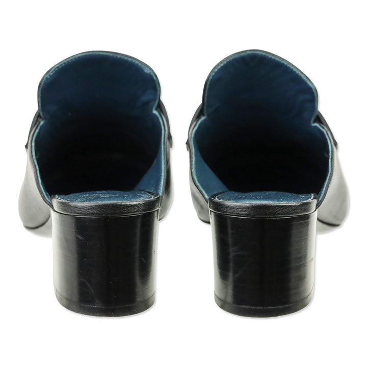 Hermes Black Leather Palladium Paradis H Logo Mules
