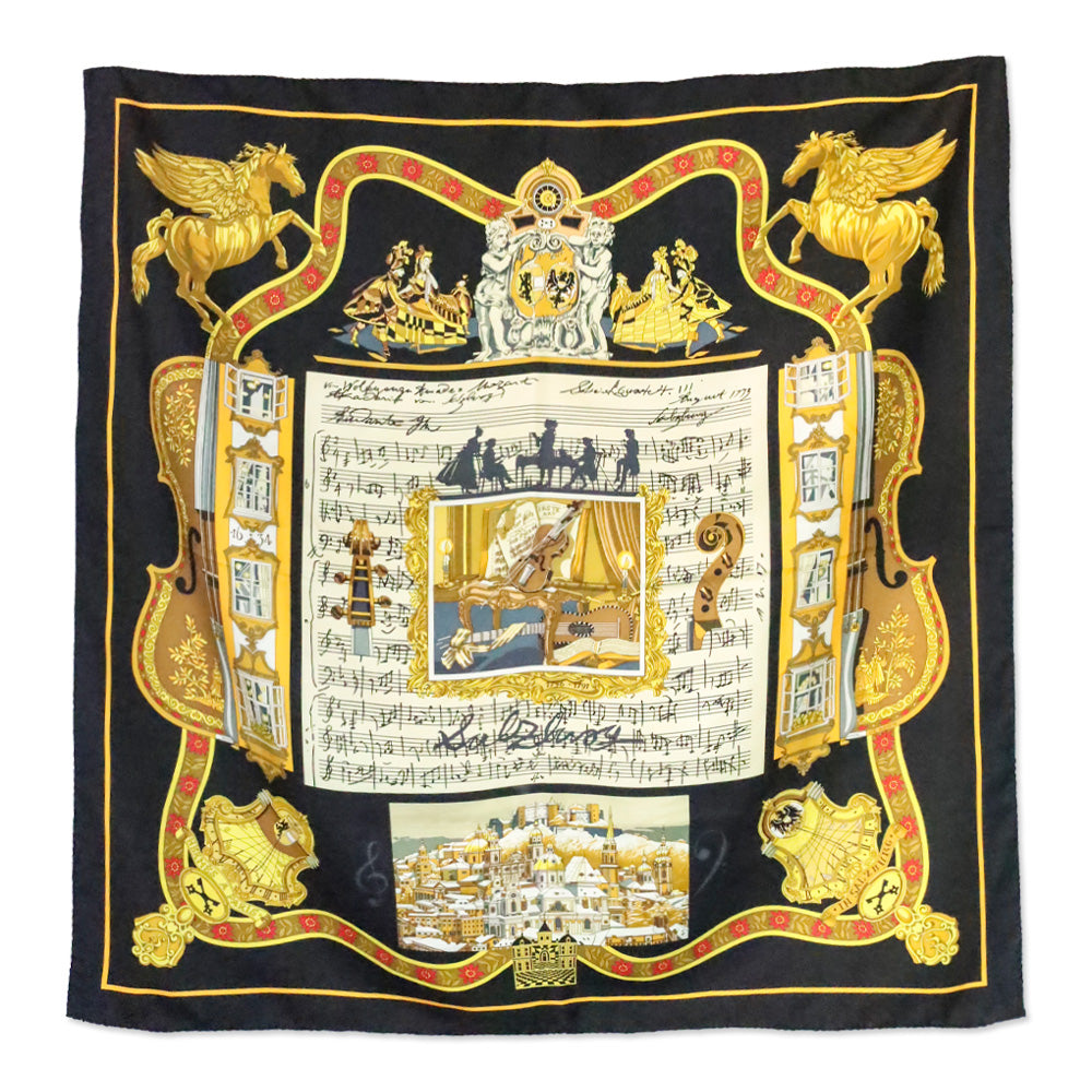 Hermès Black Multi Salzburg by Loic Dubigeon Carré Foulard 90 Scarf