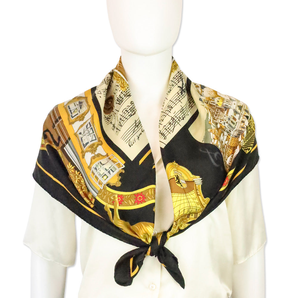 Hermès Black Multi Salzburg by Loic Dubigeon Carré Foulard 90 Scarf