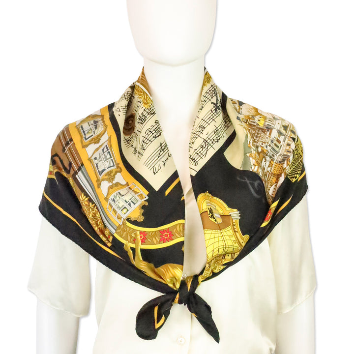 Hermès Black Multi Salzburg by Loic Dubigeon Carré Foulard 90 Scarf