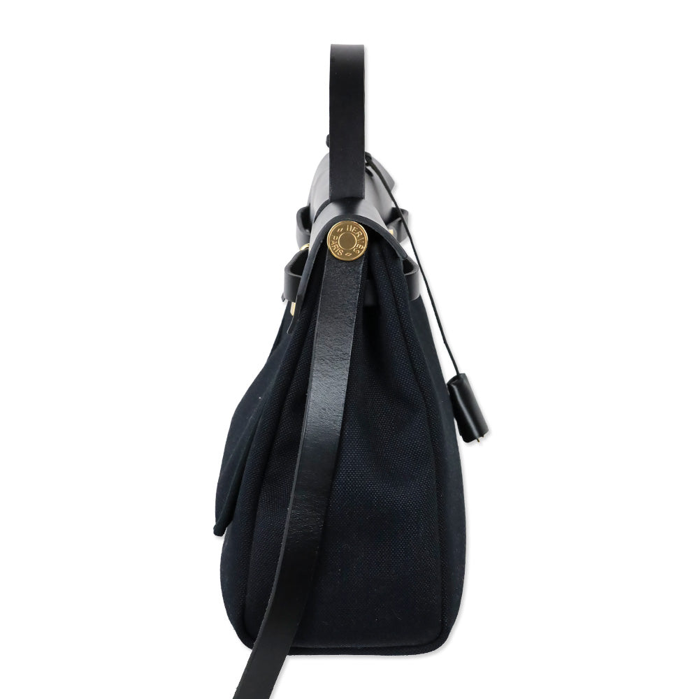 Hermès Black Noir Toile Militaire Vache Hunter Gold Hardware Herbag Zip Retourne 31 PM