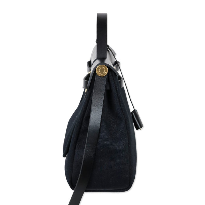 Hermès Black Noir Toile Militaire Vache Hunter Gold Hardware Herbag Zip Retourne 31 PM