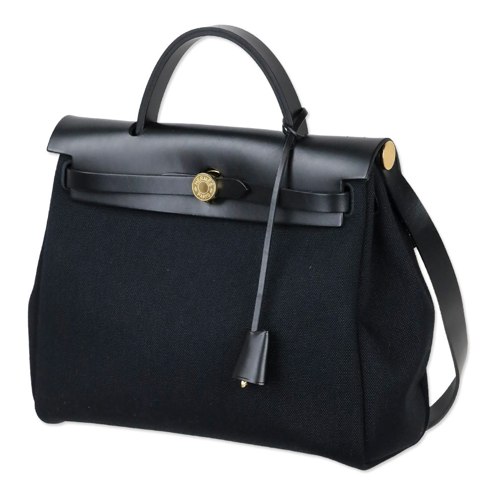 Hermès Black Noir Toile Militaire Vache Hunter Gold Hardware Herbag Zip Retourne 31 PM