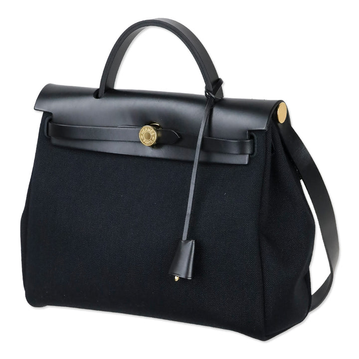 Hermès Black Noir Toile Militaire Vache Hunter Gold Hardware Herbag Zip Retourne 31 PM