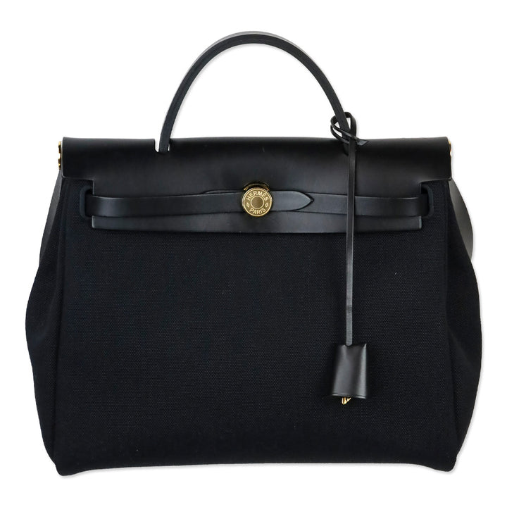 Hermès Black Noir Toile Militaire Vache Hunter Gold Hardware Herbag Zip Retourne 31 PM