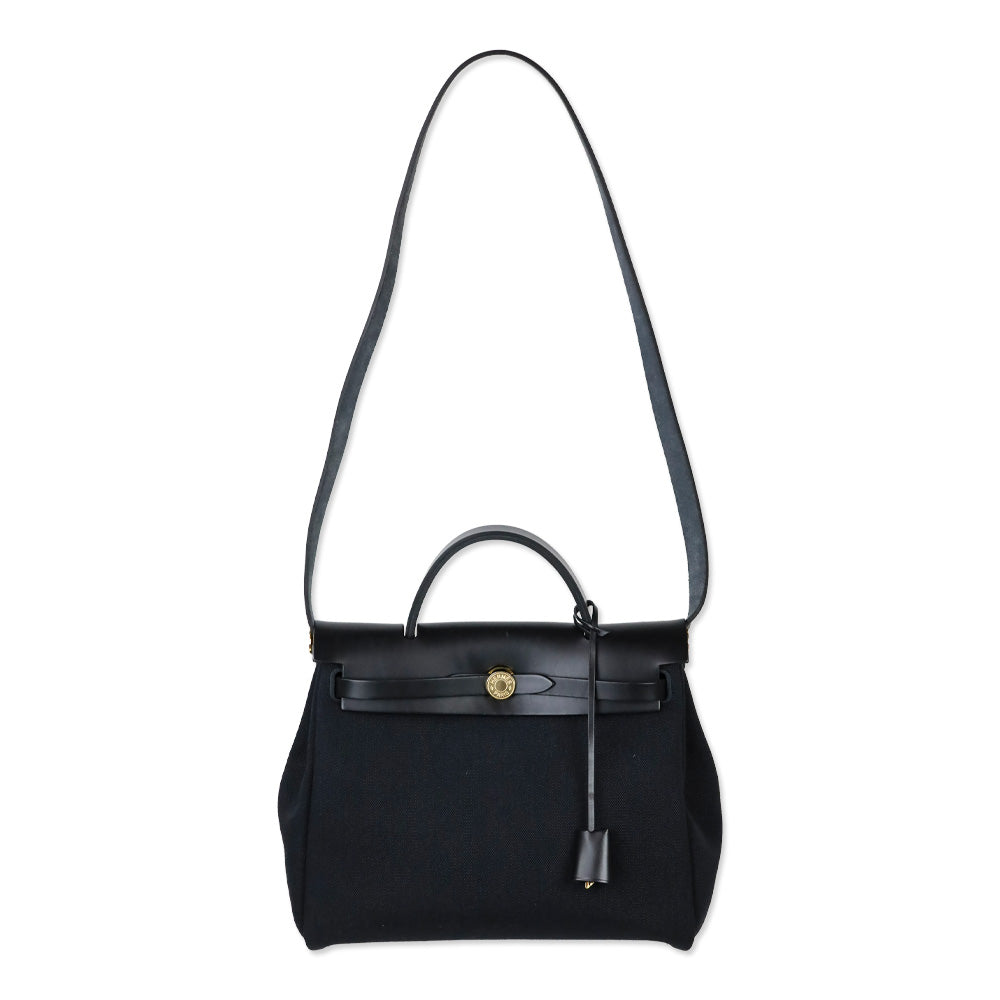 Hermès Black Noir Toile Militaire Vache Hunter Gold Hardware Herbag Zip Retourne 31 PM