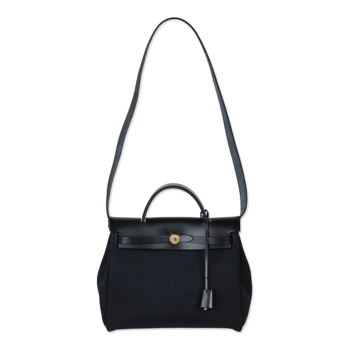 Hermès Black Noir Toile Militaire Vache Hunter Gold Hardware Herbag Zip Retourne 31 PM