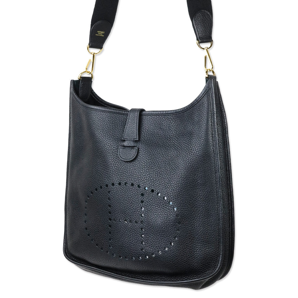 Hermès Black Taurillon Clemence Evelyne III 33 GM Gold Hardware