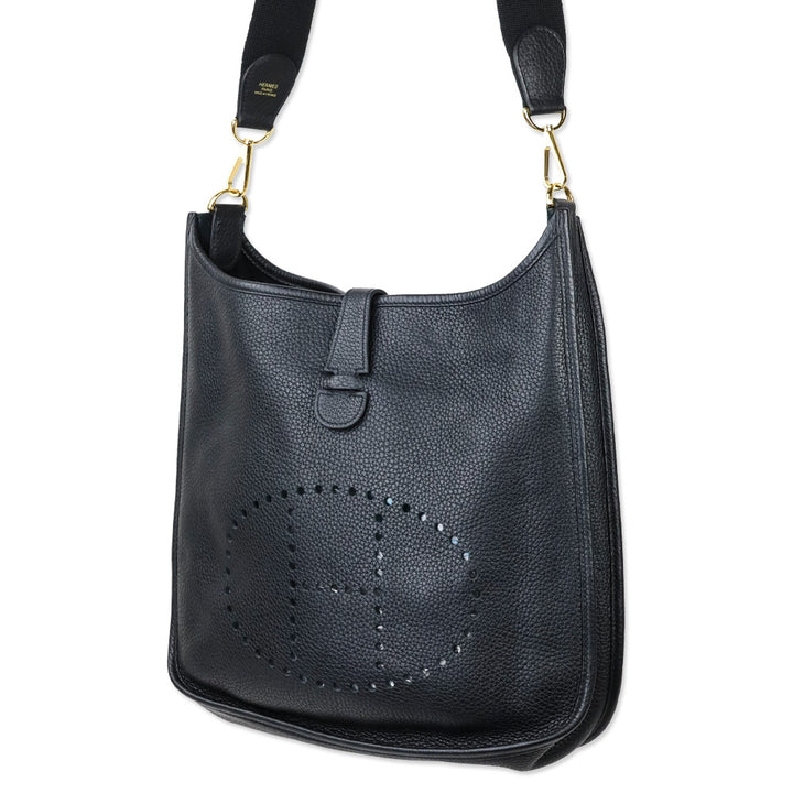 Hermès Black Taurillon Clemence Evelyne III 33 GM Gold Hardware