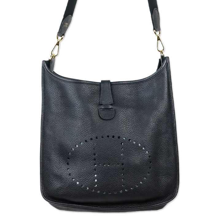 Hermès Black Taurillon Clemence Evelyne III 33 GM Gold Hardware