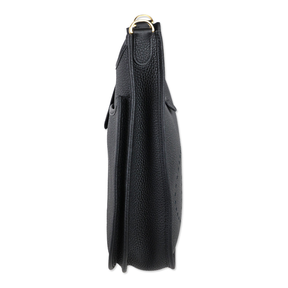 Hermès Black Taurillon Clemence Evelyne III PM 29 Gold Hardware