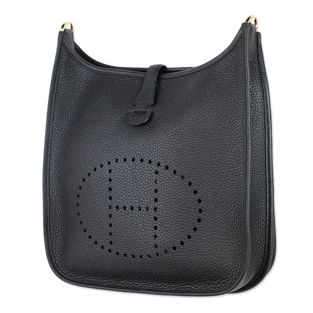 Hermès Black Taurillon Clemence Evelyne III PM 29 Gold Hardware
