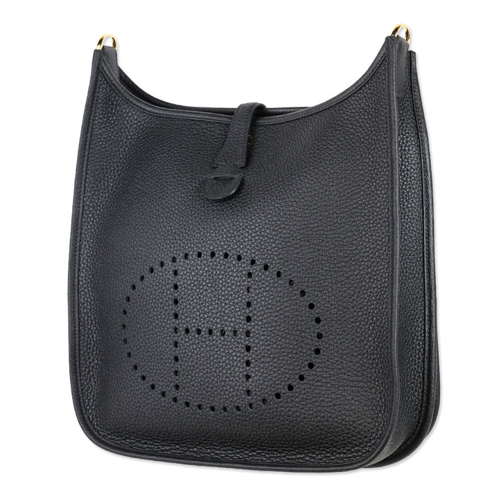Hermès Black Taurillon Clemence Evelyne III PM 29 Gold Hardware