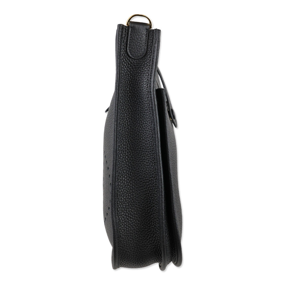 Hermès Black Taurillon Clemence Evelyne III PM 29 Gold Hardware