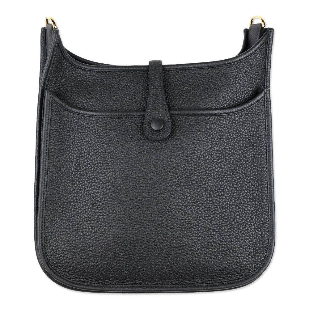Hermès Black Taurillon Clemence Evelyne III PM 29 Gold Hardware