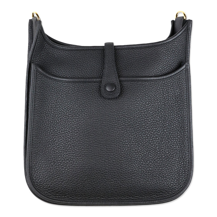 Hermès Black Taurillon Clemence Evelyne III PM 29 Gold Hardware