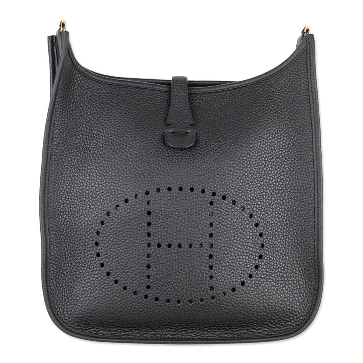 Hermès Black Taurillon Clemence Evelyne III PM 29 Gold Hardware