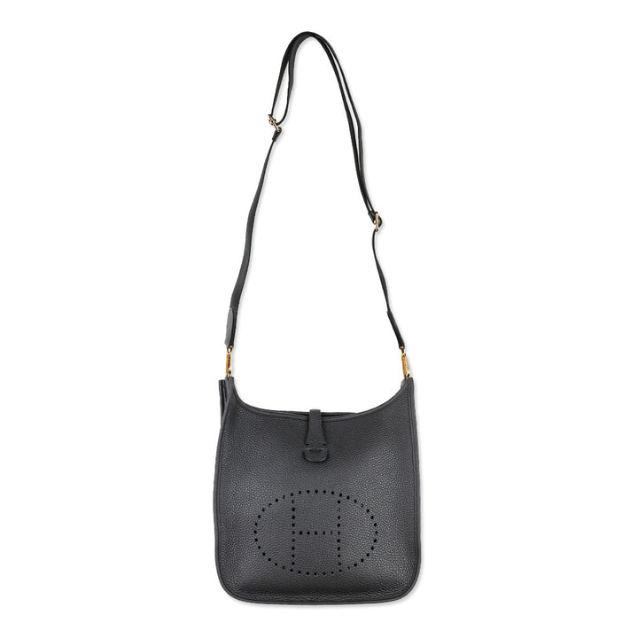 Hermès Black Taurillon Clemence Evelyne III PM 29 Gold Hardware