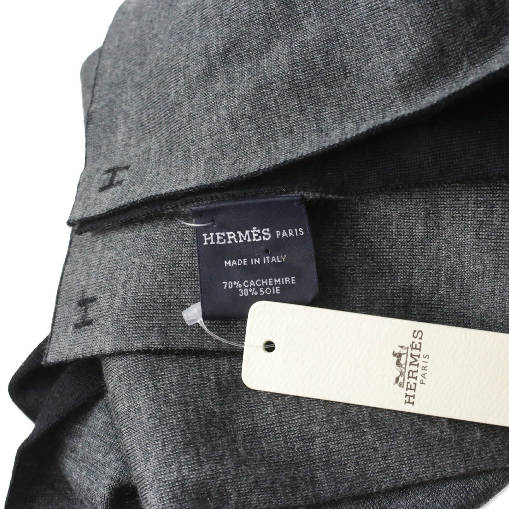 Hermès Black/Flannelle Cashmere Silk Aller-Retour Scarf