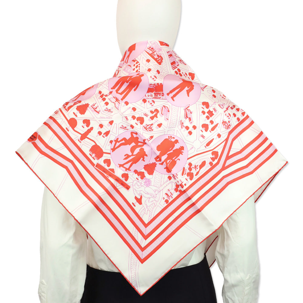 Hermès Blanc/Rouge/Mauve Les Nouveaux Amoureux de Paris Silk Scarf