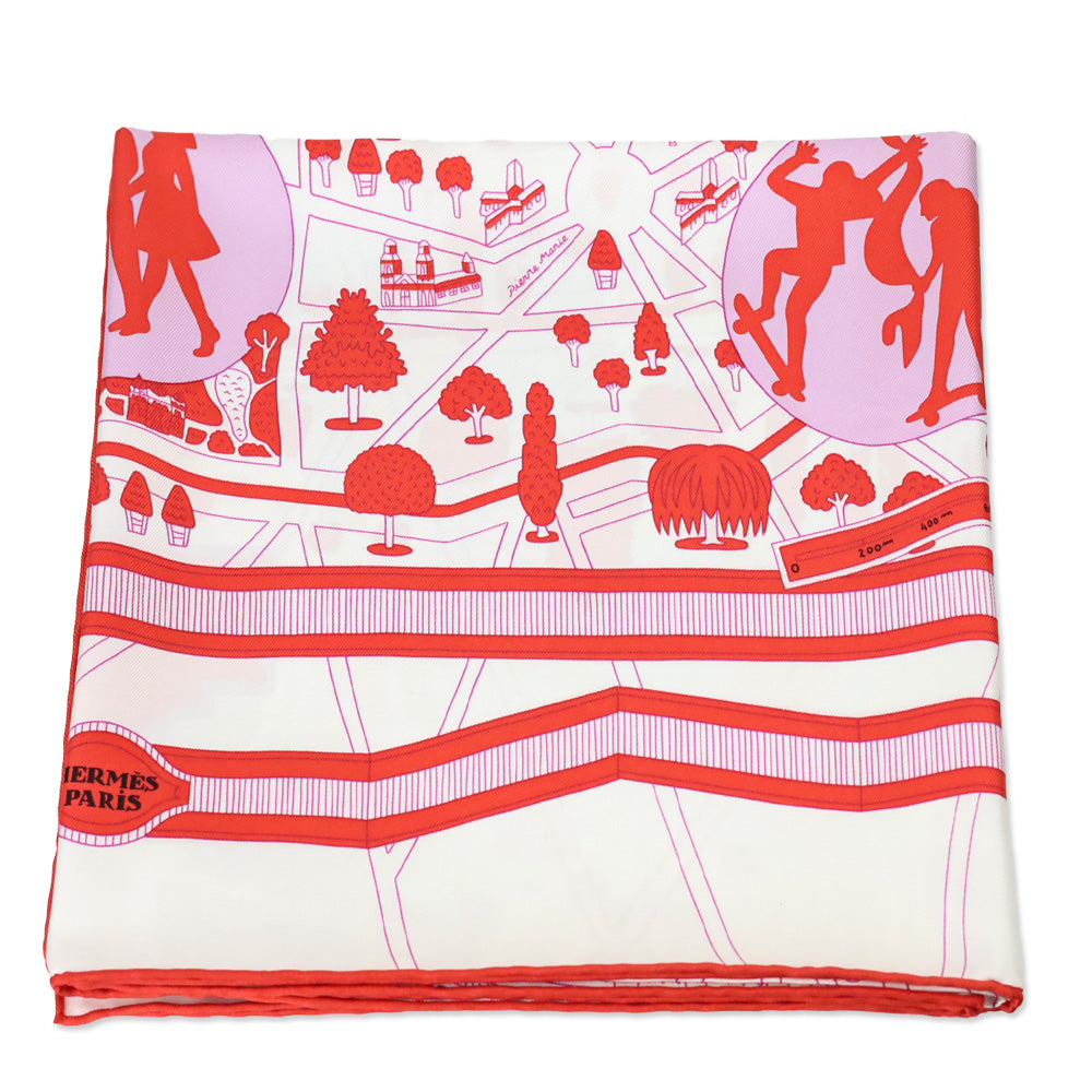 Hermès Blanc/Rouge/Mauve Les Nouveaux Amoureux de Paris Silk Scarf