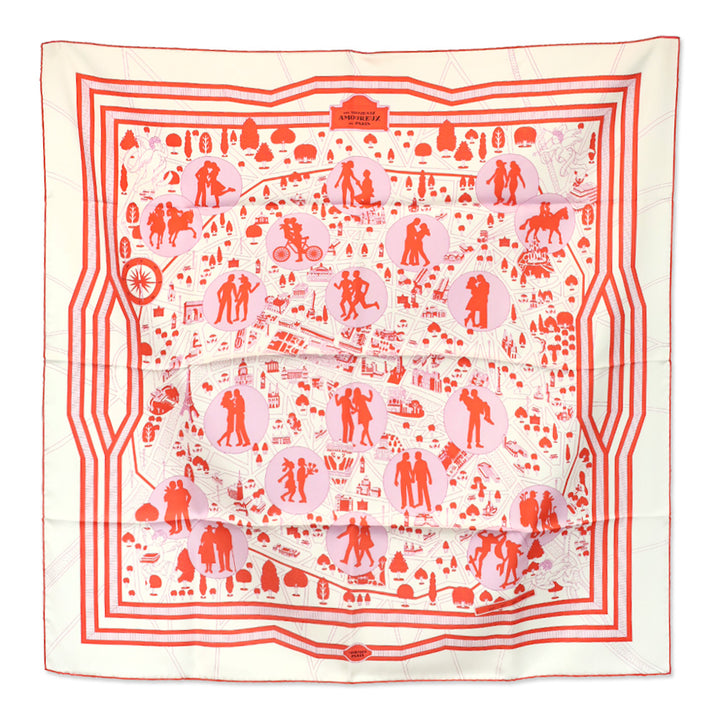 Hermès Blanc/Rouge/Mauve Les Nouveaux Amoureux de Paris Silk Scarf