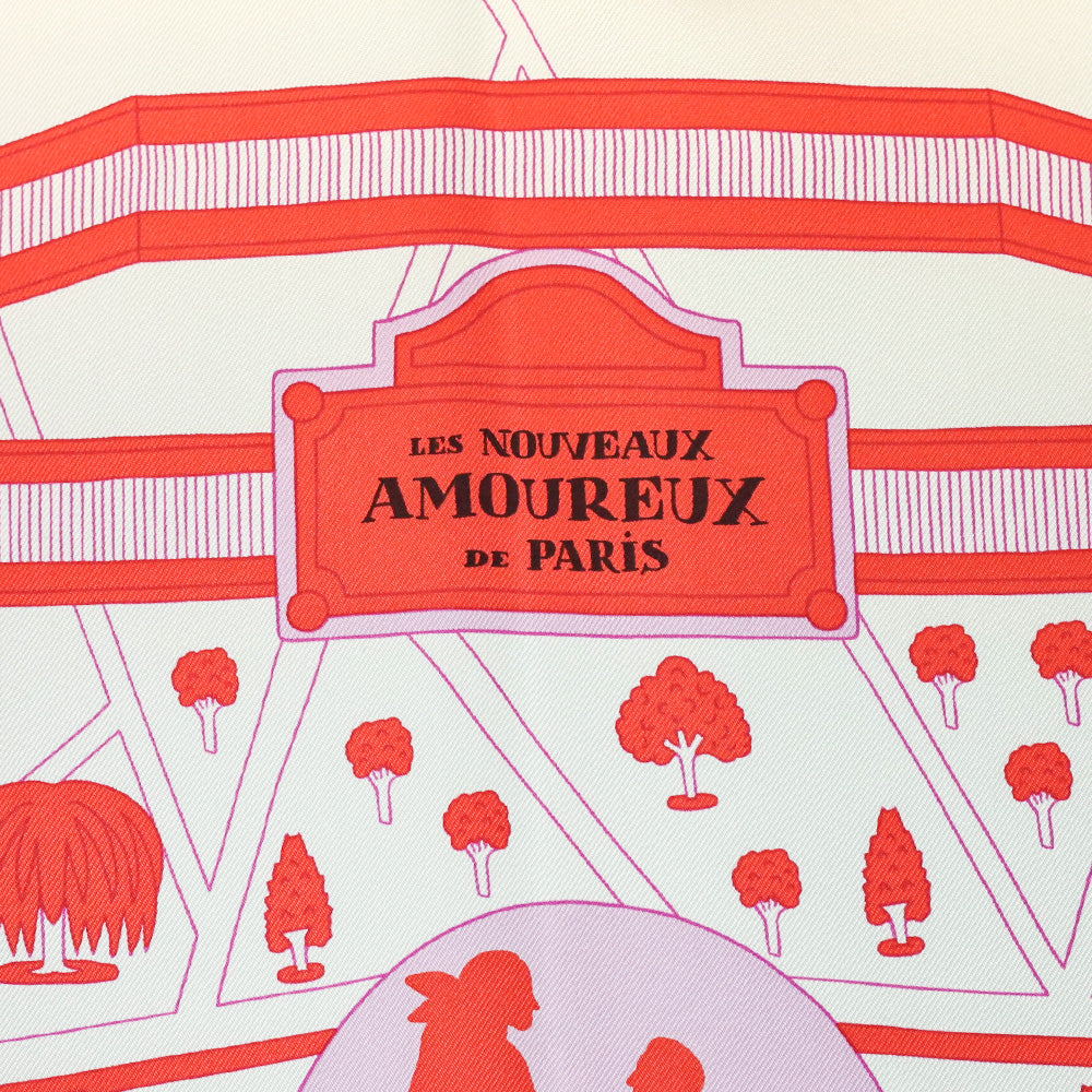 Hermès Blanc/Rouge/Mauve Les Nouveaux Amoureux de Paris Silk Scarf