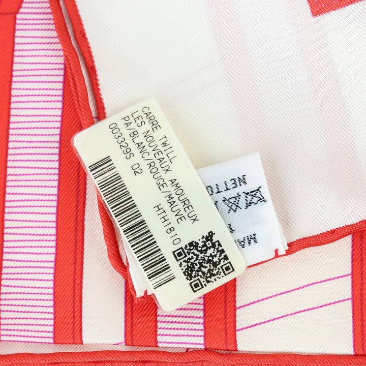 Hermès Blanc/Rouge/Mauve Les Nouveaux Amoureux de Paris Silk Scarf