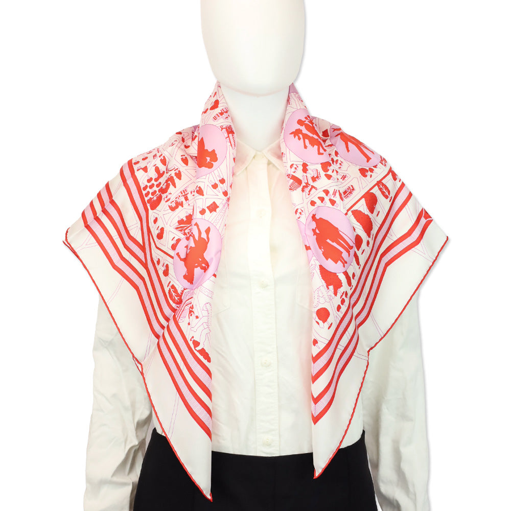 Hermès Blanc/Rouge/Mauve Les Nouveaux Amoureux de Paris Silk Scarf