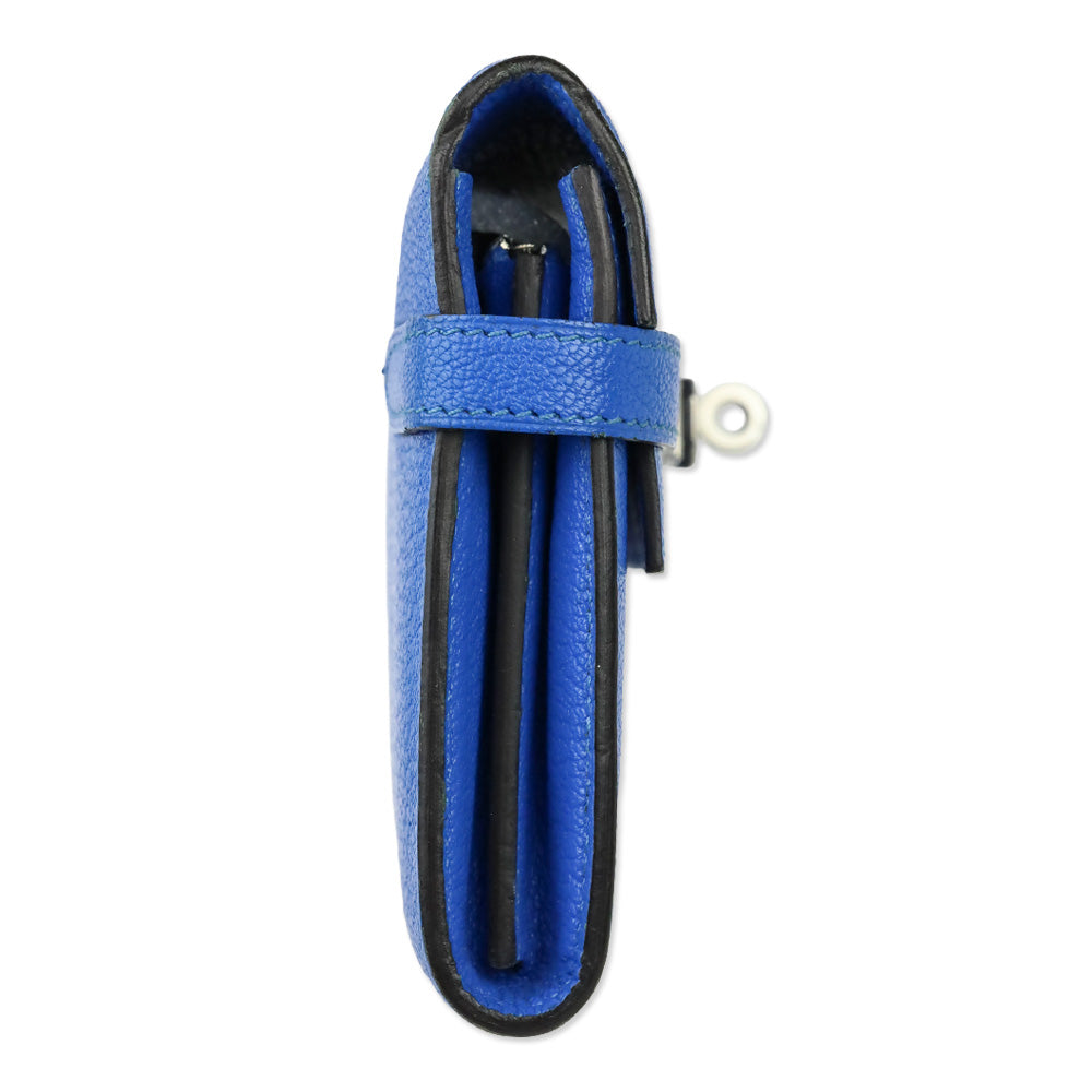Hermès Bleu Hydra Chèvre Mysore Kelly Longue Wallet Palladium Hardware
