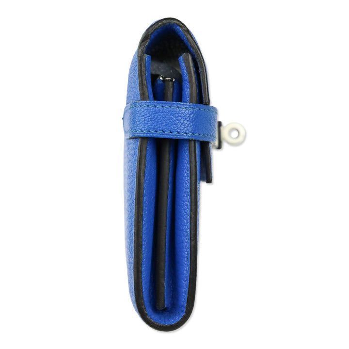 Hermès Bleu Hydra Chèvre Mysore Kelly Longue Wallet Palladium Hardware