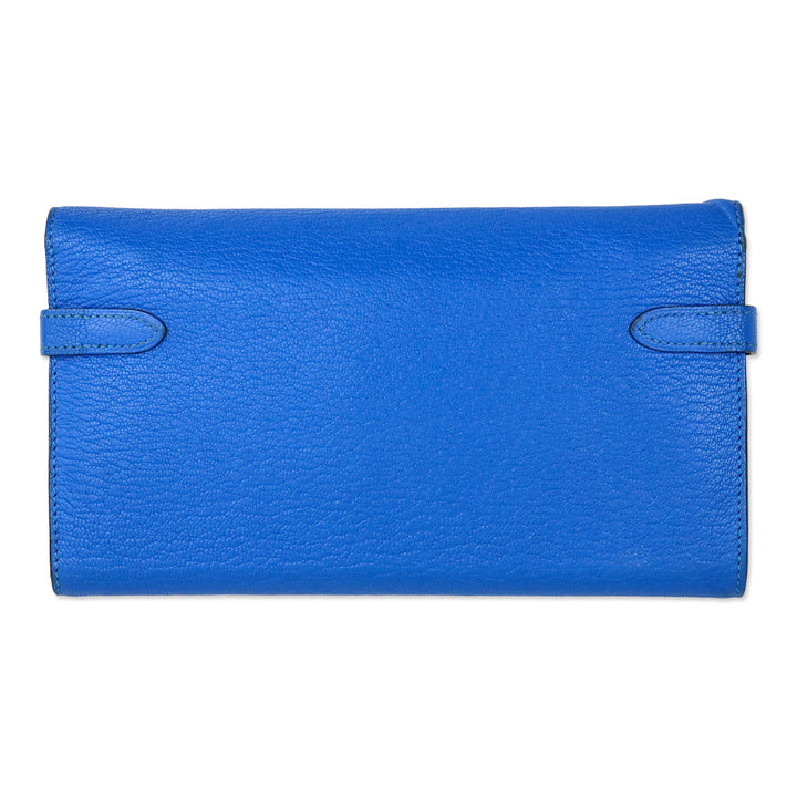 Hermès Bleu Hydra Chèvre Mysore Kelly Longue Wallet Palladium Hardware
