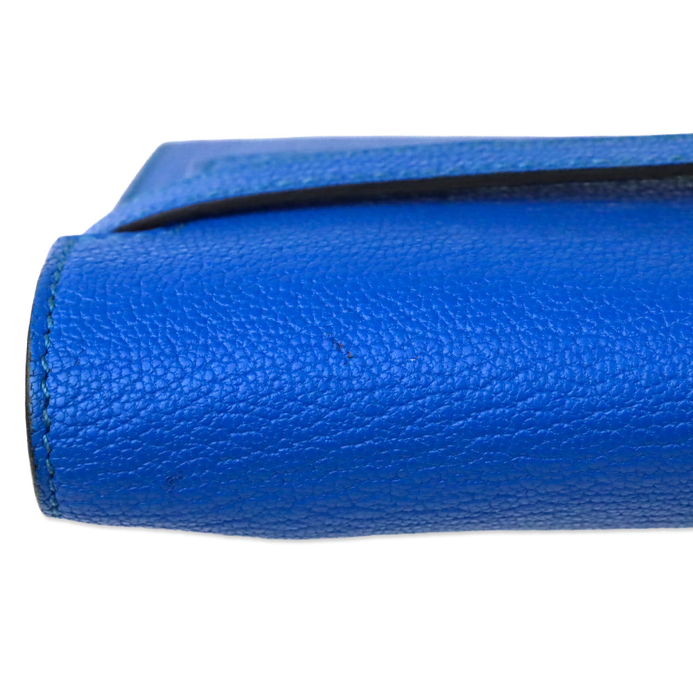 Hermès Bleu Hydra Chèvre Mysore Kelly Longue Wallet Palladium Hardware