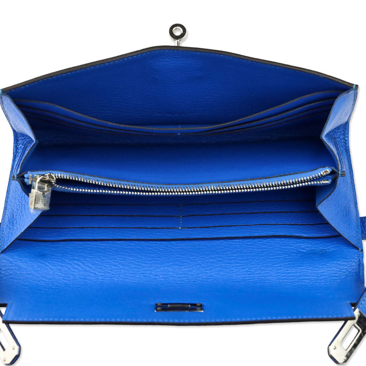 Hermès Bleu Hydra Chèvre Mysore Kelly Longue Wallet Palladium Hardware